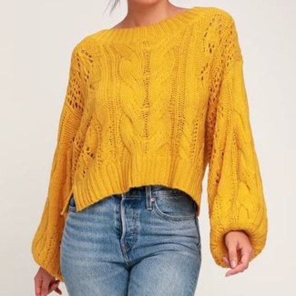 NEW! Alden Mustard Yellow Balloon Sleeve Sweater - Picture 2 of 3